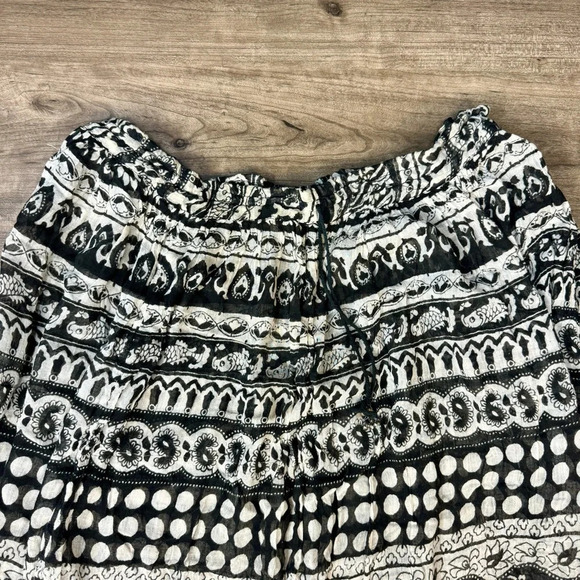 Cotton black and white full skirt all over pattern gauzy womens XL India Boho - Picture 8 of 10